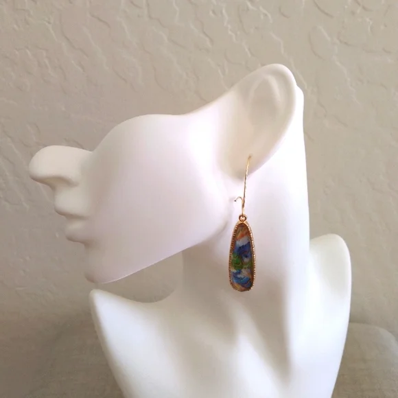 #6 New! 18k Gold Plated Marbled Stone Dangle Earrings - Picture 4 of 10